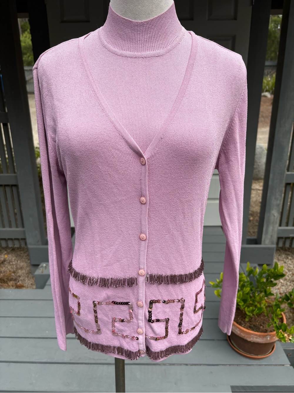Bagutti Collection Pink Beaded Cardigan 2 Piece Sweater Set with Sequin Trim